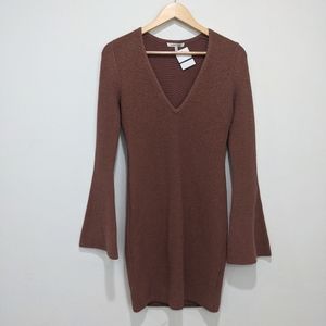 Ronny Kobo Collection Brown V‑Neck Knit Dress
